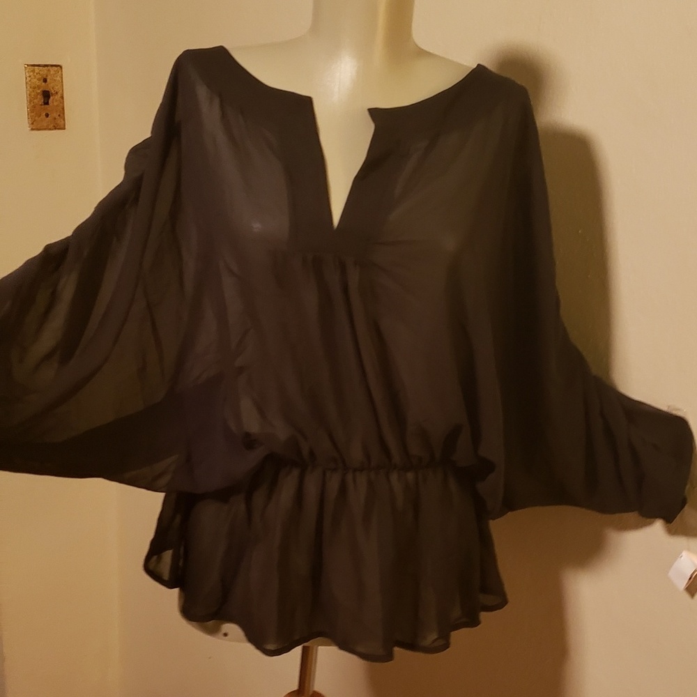 Oxford & Regent black sheer blouse.  Sz Lrg